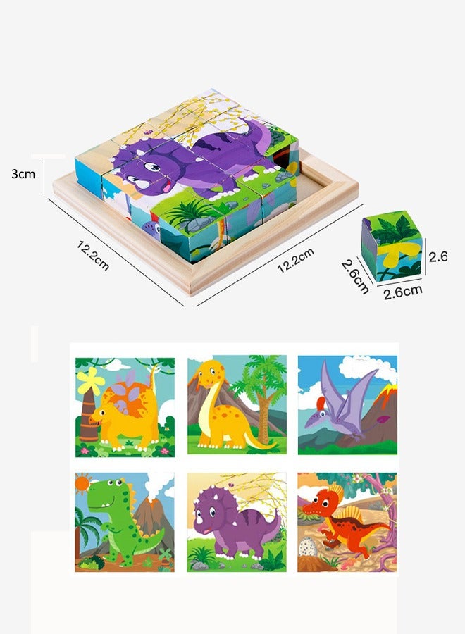 3D Animal puzzle toys wooden puzzle  16 pieces dinosaur theme puzzle six-piece painted wooden puzzle 3D assembly toys early childhood educational toys  - Image 2