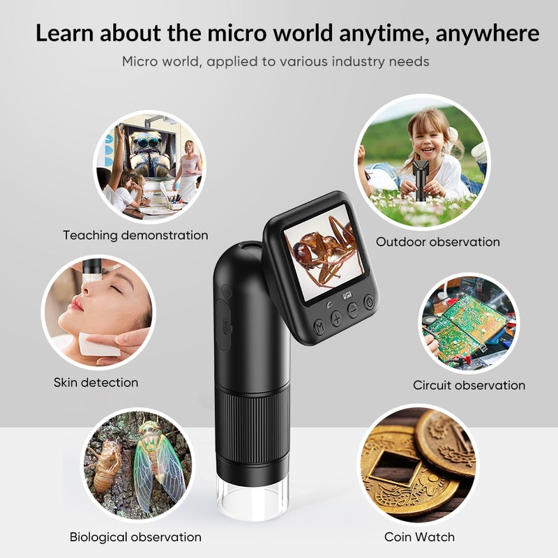 APEXEL APL-MS008 Handheld Digital Microscope 12X-24X Magnification Portable Microscope for Kids 2.0 Inch LCD Screen 2MP Photo 720P Video Built-in Battery with LED Lights Electronic Magnifier Camera - Image 5