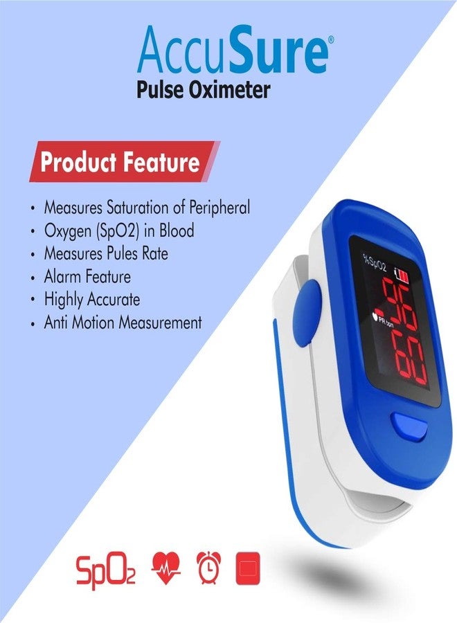 AccuSure جهاز قياس تشبع الأكسجين في الدم عن طريق طرف الإصبع من AccuSure مزود بشاشة LED وخاصية الإيقاف التلقائي (أزرق وأبيض) - Image 2