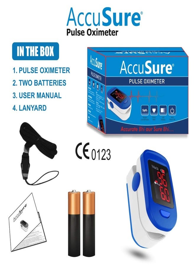 AccuSure جهاز قياس تشبع الأكسجين في الدم عن طريق طرف الإصبع من AccuSure مزود بشاشة LED وخاصية الإيقاف التلقائي (أزرق وأبيض) - Image 3