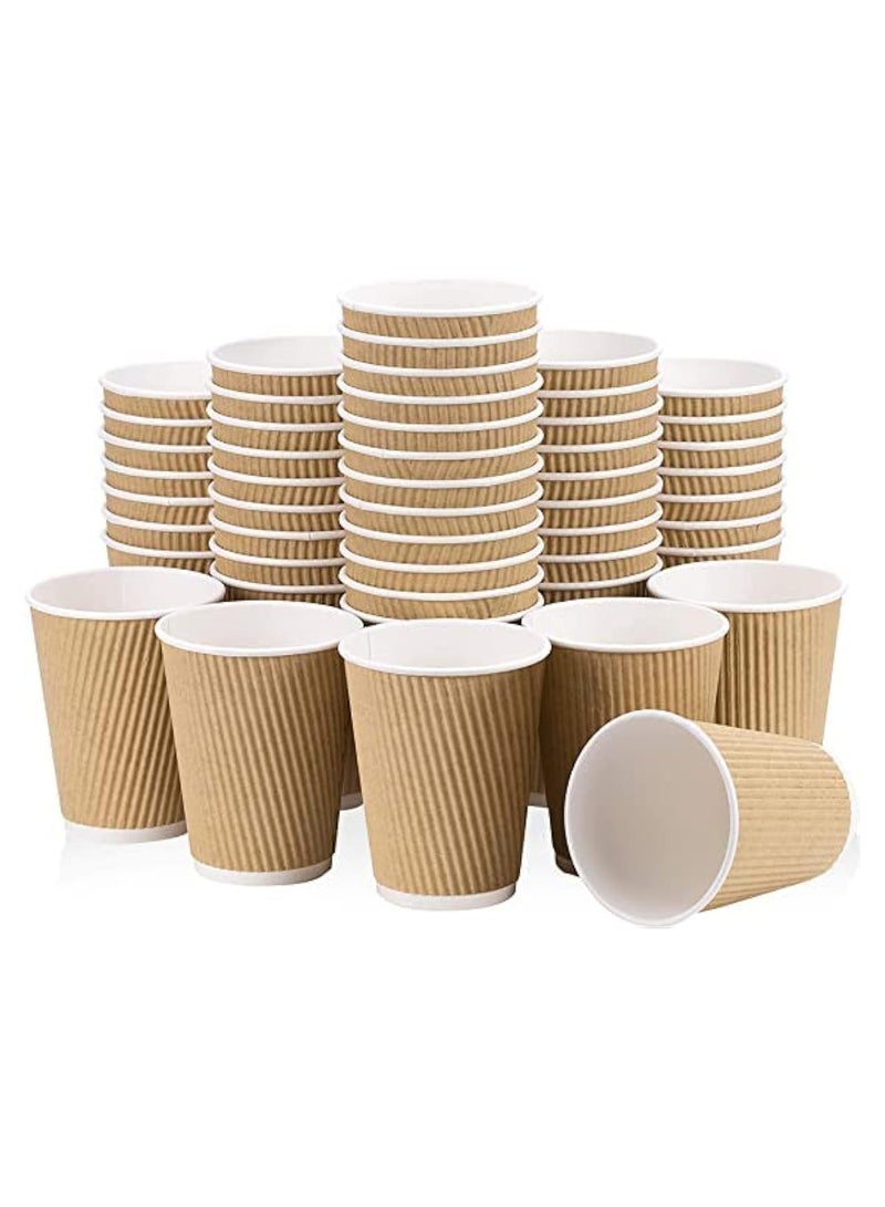 MARKQ 12 oz. Brown Disposable Ripple Insulated Coffee Cups - Hot Beverage Corrugated Paper Cups [25 Cups]  - Image 1