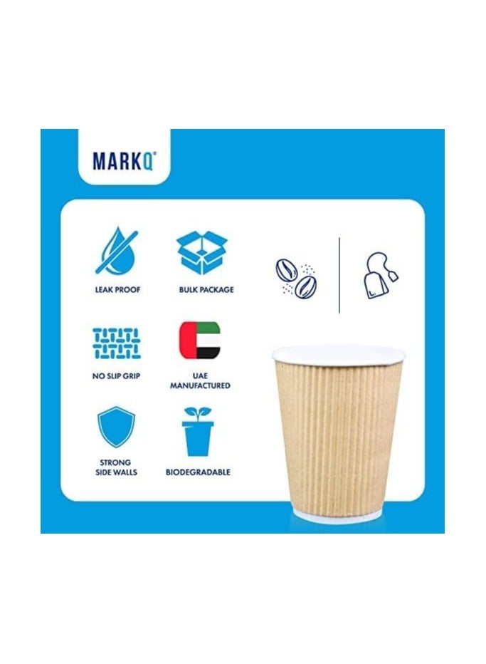 MARKQ 12 oz. Brown Disposable Ripple Insulated Coffee Cups - Hot Beverage Corrugated Paper Cups [25 Cups]  - Image 3