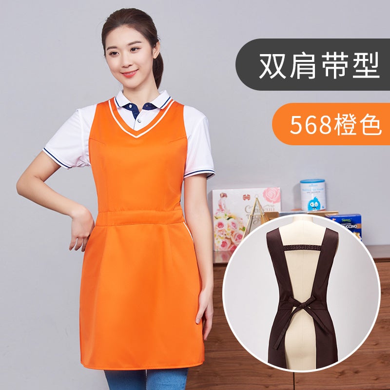 Yellow waterproof canvas apron custom logo printing catering special milk tea shop snack house supermarket work clothes women Ls-568 apron orange