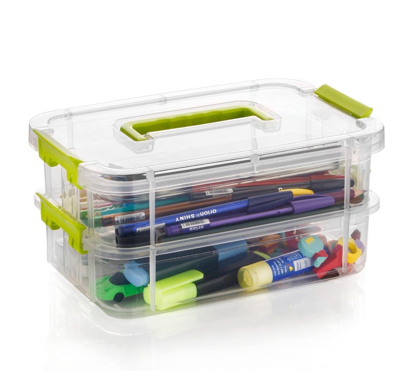 OLMARTT KITCHENWARE 2 Layer Plastic Storage Containers,Multipurpose Clear Stack & Carry Box,Portable Craft Organizers, and Storage Bin for Organizing Arts & Crafts, Sewing, Stationery Box,(Multicolor) - Image 4