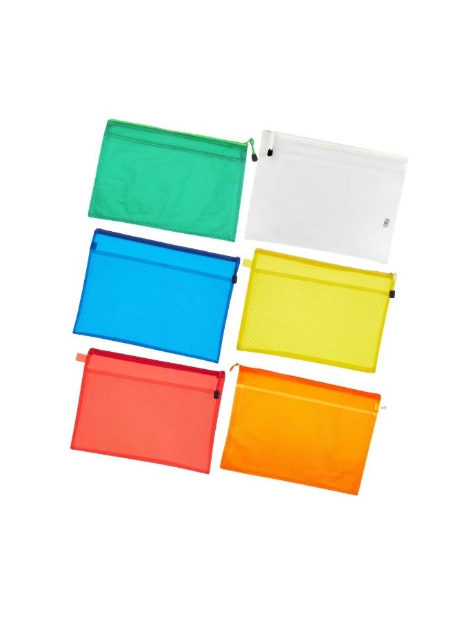 6 Pcs  Plastic Wallets -b4- Folder File Zip Bags Zipped Wallets - Extra Thick Mesh Document - Image 1