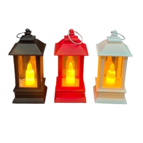 Smokeless and Flameless Antique LED Lamp and Hanging Led Candle Light for Home Hanging LED in Christmas Tree for Karthigai Christmas celeberations Multicolor in Different Shapes 3 Pcs  - Image 1