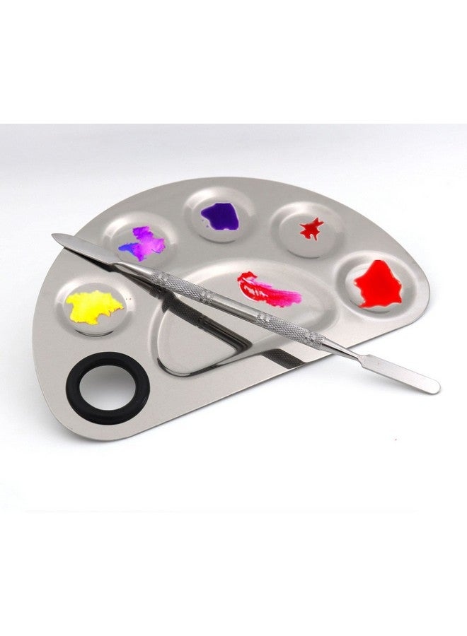 Miamay Semicircle Makeup Palette Stainless Steel 6 Dents Nail Art Cosmetic Artist Mixing Palette With 6 Inches Spatula Tool - Image 4