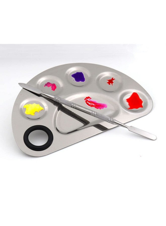 Miamay Semicircle Makeup Palette Stainless Steel 6 Dents Nail Art Cosmetic Artist Mixing Palette With 6 Inches Spatula Tool - Image 2