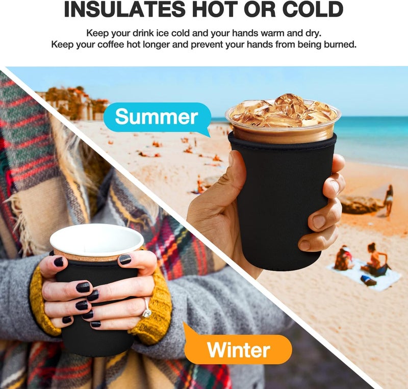 كي بي اكس Iced Coffee Cup Sleeve for Large Sized Cups, Reusable Neoprene Iced Coffee Cup Holder for Hot Cold Drinks, Compatible with Starbucks, Dunkin Donuts, and More (3 PK Sm-Med-Lg, Black) - Image 4