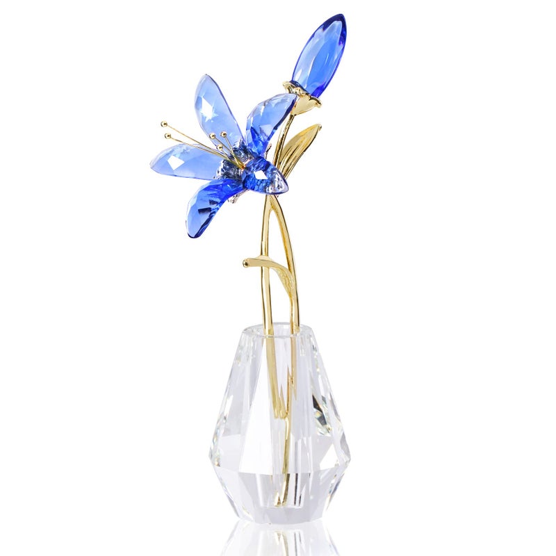 YWHL Crystal Lily Flower Figurine with Vase Handmade Blue Lily Flower Gifts for Woman Wedding Gifts for Couple Home Party Decorations Blue Lily