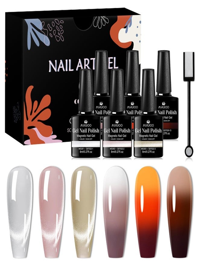 MSRUIOO 6 Colors Gel Nail Polish Kit Winter Nude Brown Grey Pink Red Color Changing Gel Polish Set Cat Eye Thermal Gel Nail Polish Soak Off Gel Nail Kit Manicure DIY Nail Art Salon Home Gift - Image 1