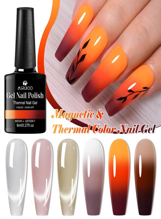 MSRUIOO 6 Colors Gel Nail Polish Kit Winter Nude Brown Grey Pink Red Color Changing Gel Polish Set Cat Eye Thermal Gel Nail Polish Soak Off Gel Nail Kit Manicure DIY Nail Art Salon Home Gift - Image 2