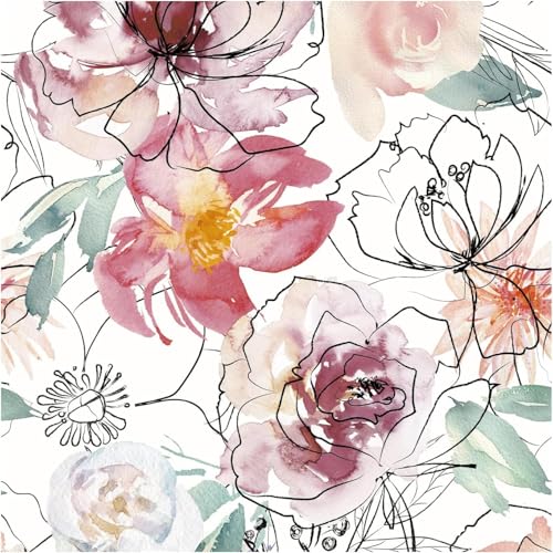 JiffDiff Floral Peel and Stick Wallpaper Pink Peony Flowers Nursery Wallpaper Self-Adhesive Contact Paper for Bedroom Bathroom - Image 1