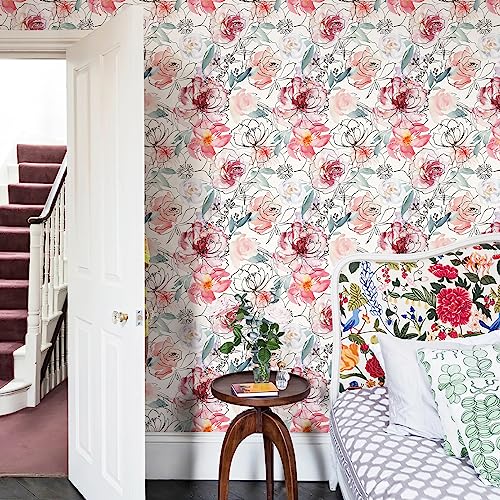 JiffDiff Floral Peel and Stick Wallpaper Pink Peony Flowers Nursery Wallpaper Self-Adhesive Contact Paper for Bedroom Bathroom - Image 4