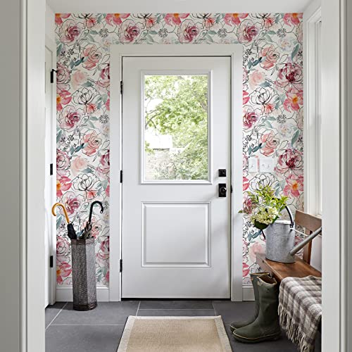 JiffDiff Floral Peel and Stick Wallpaper Pink Peony Flowers Nursery Wallpaper Self-Adhesive Contact Paper for Bedroom Bathroom - Image 3