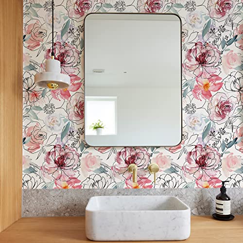 JiffDiff Floral Peel and Stick Wallpaper Pink Peony Flowers Nursery Wallpaper Self-Adhesive Contact Paper for Bedroom Bathroom - Image 5