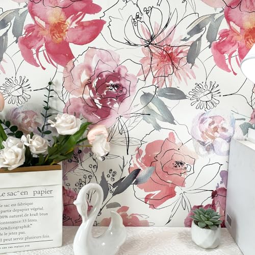 JiffDiff Floral Peel and Stick Wallpaper Pink Peony Flowers Nursery Wallpaper Self-Adhesive Contact Paper for Bedroom Bathroom - Image 2