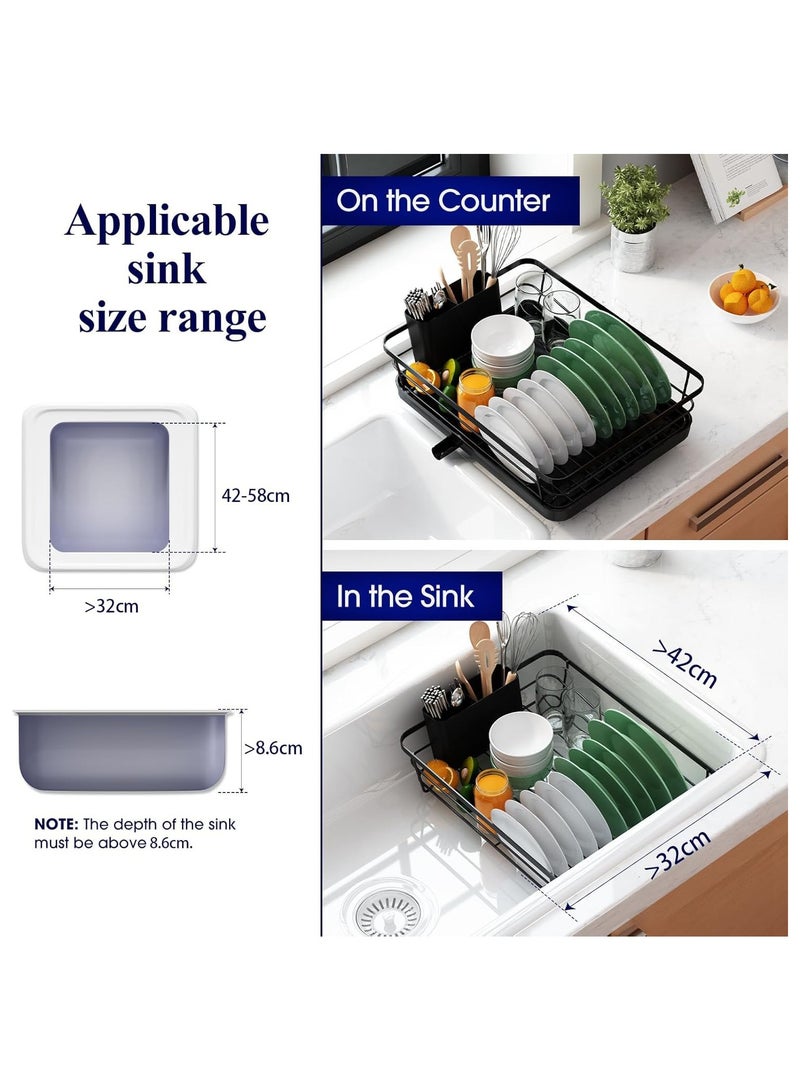 HIAS Stainless Steel Dish Drying Rack with Drainboard & Utensil Holder - Large Capacity, Rustproof Kitchen Counter Organizer with Swivel Spout & Removable Tray (Black) - Image 4