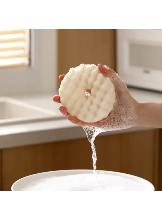1pc Double Sided Dishwashing Sponge White Household Cleaning Tool For Pots Pans Dishes With 1 To 5pcs Microfiber Dish Cloth Multi Purpose Tableware Cleaning Towel Scouring Pad - Image 4