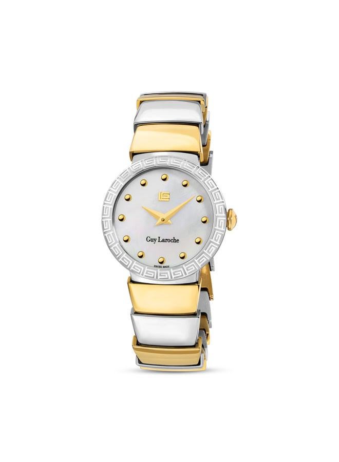 غاي لاروش ساعة يد نسائية بعقارب مينا بيضاء وسوار معدني فضي ذهبي  مم - Image 1