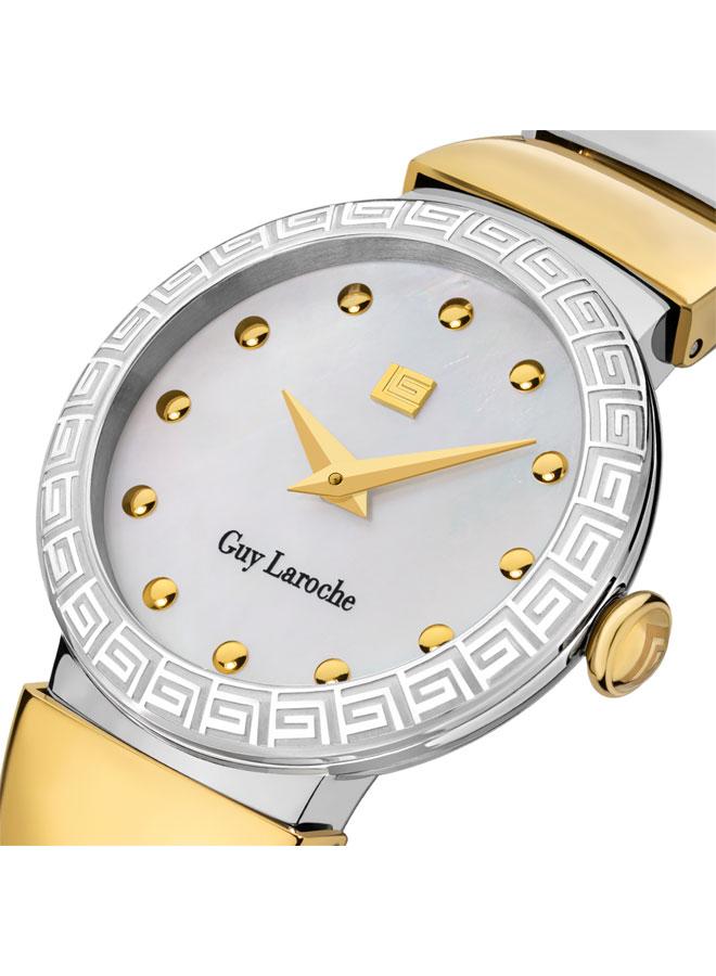 غاي لاروش ساعة يد نسائية بعقارب مينا بيضاء وسوار معدني فضي ذهبي  مم - Image 4