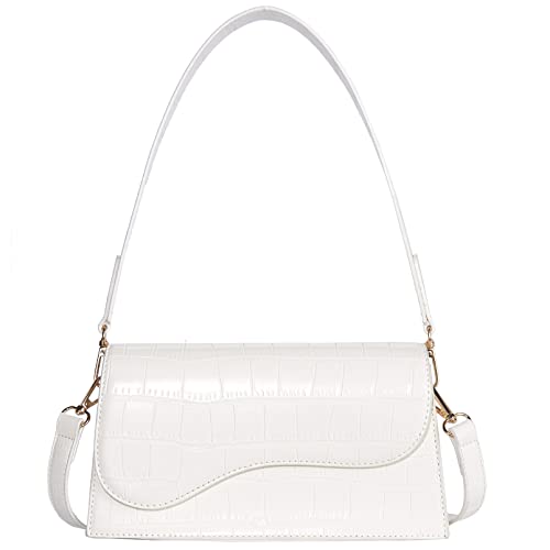 Telena Shoulder Bag for Women, Vegan Leather Women's Shoulder Purses Handbags with 2 Removable Strap Crossbody Bag Purses Crocodile Pattern White - Image 1
