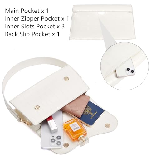 Telena Shoulder Bag for Women, Vegan Leather Women's Shoulder Purses Handbags with 2 Removable Strap Crossbody Bag Purses Crocodile Pattern White - Image 4