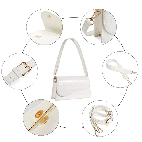Telena Shoulder Bag for Women, Vegan Leather Women's Shoulder Purses Handbags with 2 Removable Strap Crossbody Bag Purses Crocodile Pattern White - Image 5