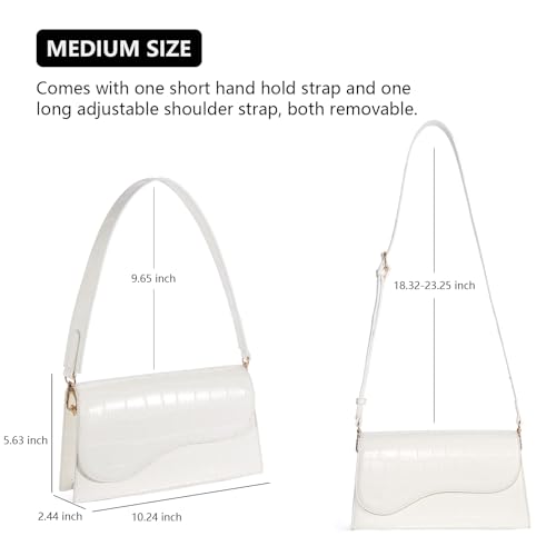 Telena Shoulder Bag for Women, Vegan Leather Women's Shoulder Purses Handbags with 2 Removable Strap Crossbody Bag Purses Crocodile Pattern White - Image 3