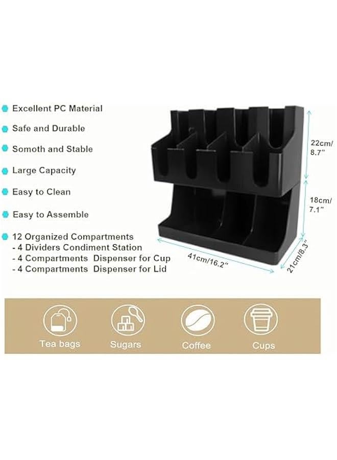 هوكور منظم اكواب القهوة والتوابل التجاري، حامل اكواب وغطاء 9/11 مقسم، منظم اكواب القهوة والتوابل في غرفة الاستراحة لمتجر القهوة والحليب والشاي (ايه) - Image 4
