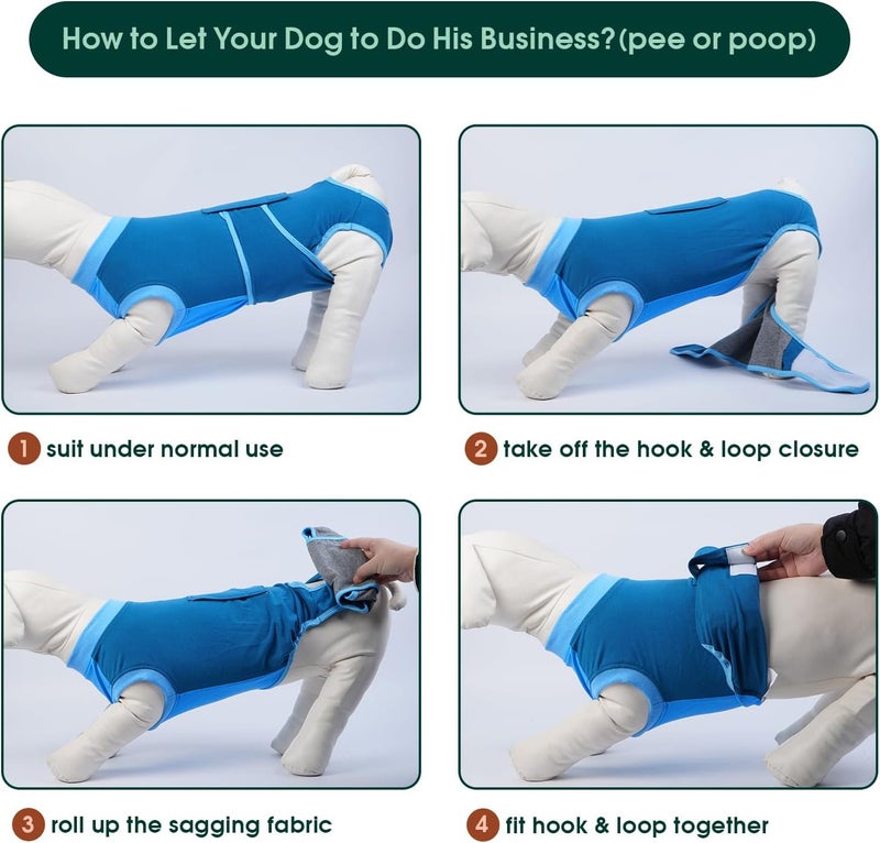 Kuoser Dog Recovery Suit Female, Dog Surgery Suit Male Neuter, Dog Body Suits After Surgery Anti Licking Pet Surgical Suit for Abdominal Wounds Skin Disease, Soft Dog Onesie Substitute Cone, Blue XS - Image 5