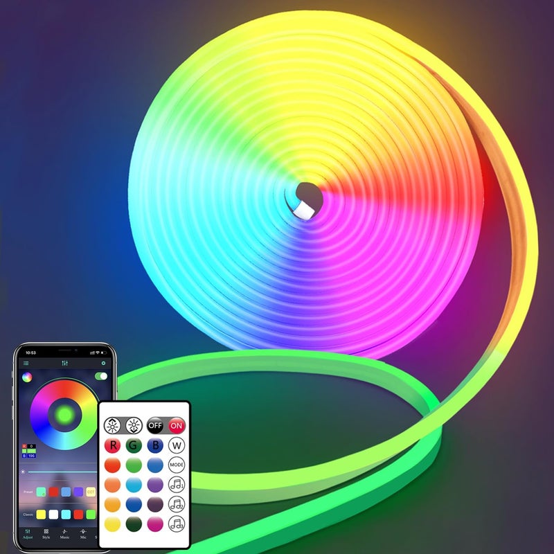 segrass 16.4FT DC24V RGB LED Neon Rope Lights with Remote/APP Control, Waterproof, Flexible, Multicolor, Modern Style for Bedroom, Room, Outdoors, Christmas Decor - Image 1