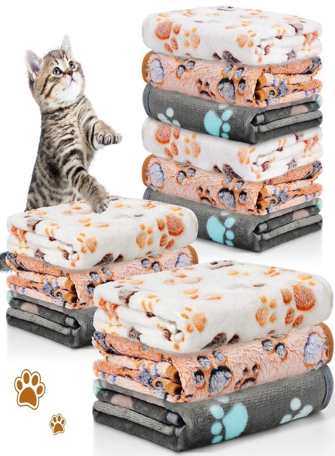 Tegeme 12 Pcs Pet Blankets Soft Fluffy Fleece Dog Cat Warm Paw Print Pattern Blankets Flannel Throw for Pets Dog Puppy Cat(23 x 16 Inch,Dark Gray, White, Camel) - Image 1