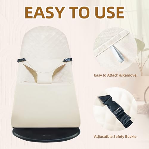 Pinseln Fabric Seat for Bouncer, Replacement Cover for Baby Bjorn Bouncer Bliss, Soft Breathable Machine Washable (Beige, Cover Only) - Image 3