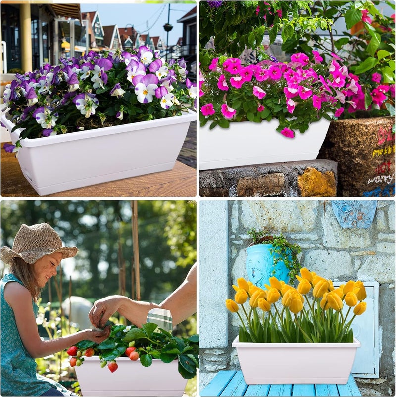 CHUKEMAOYI Window Box Planter, 7 Pack Plastic Vegetable Flower Planters Boxes 17 Inches Rectangular Flower Pots with Saucers for Indoor Outdoor Garden, Patio, Home Decor - Image 5