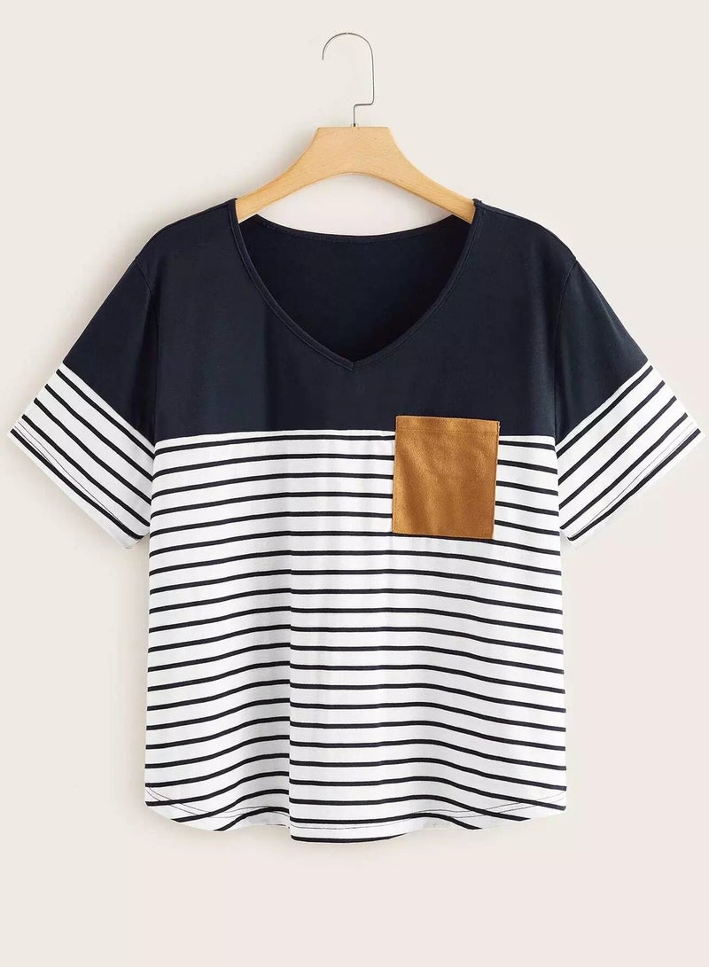 Plus Contrast Panel Striped Tee  - Image 1