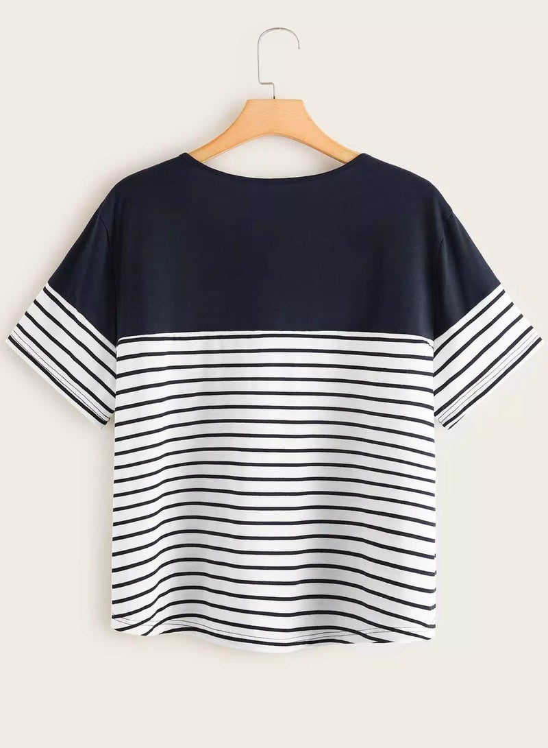 Plus Contrast Panel Striped Tee  - Image 2