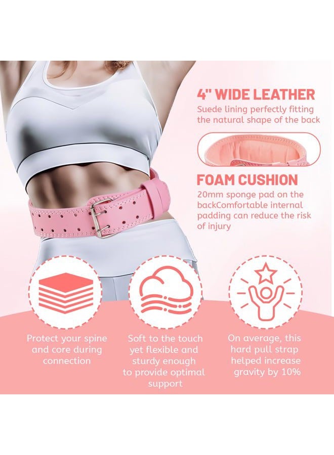 GurZinn 7 MM Leather Fitness Weight Lifting Belt for Women with 4 Inches Padded Lumbar Support for Power Lifting Workout & Squats Exercise(Pink/S) - Image 3