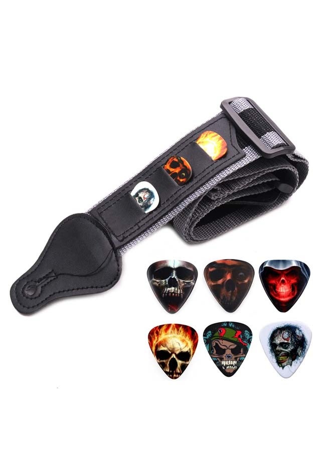 Generic Plug-in Pick Guitar Strap Soft Cotton Guitar Strap With 6 Picks Adjustable Acoustic Bass Strap  - Image 1