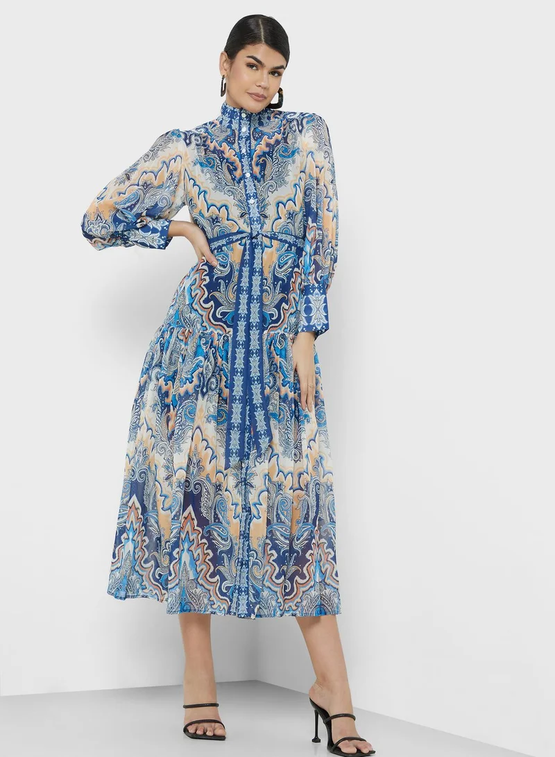 ELLA Paisley Print Midi Dress