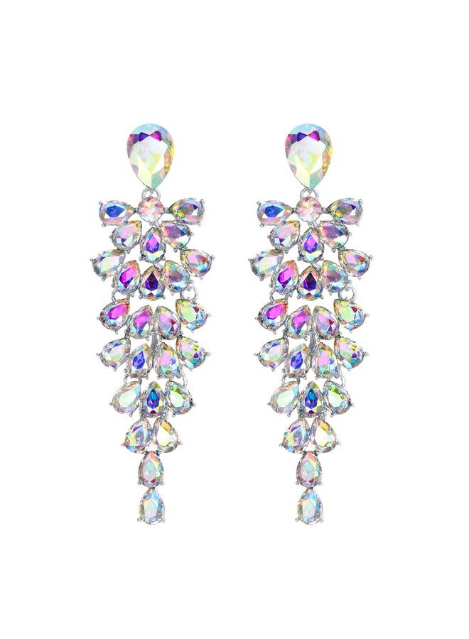 BriLove Women'S Wedding Bridal Dangle Earrings Crystal Multi-Layer Teardrop Cluster Bling Earrings Iridescent Ab Silver-Tone - Image 1