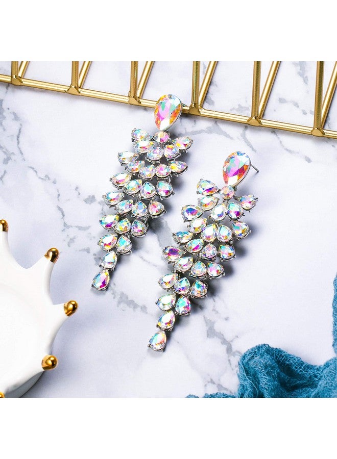 BriLove Women'S Wedding Bridal Dangle Earrings Crystal Multi-Layer Teardrop Cluster Bling Earrings Iridescent Ab Silver-Tone - Image 5