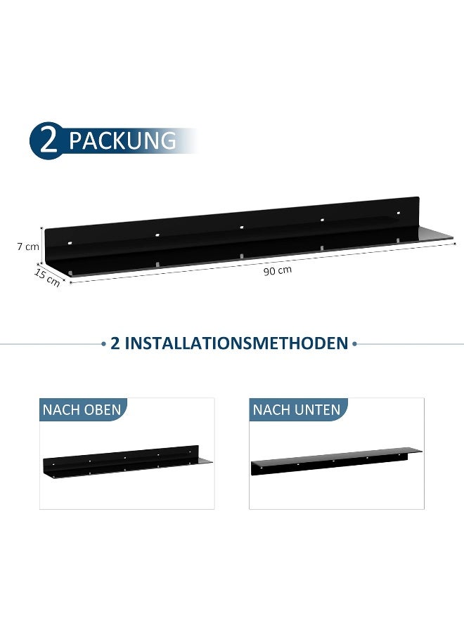 TPGP 91.5 cm Acrylic Long Wall Shelf Set of 2, Black Wall Mounted Acrylic Bathroom Shelves Display Organiser, Floating Shelf for Bottle Organizer, Spice, Wine, Toy, Controller, Cup - Image 3