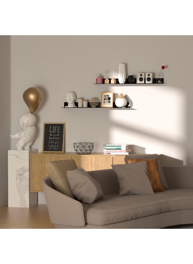 TPGP 91.5 cm Acrylic Long Wall Shelf Set of 2, Black Wall Mounted Acrylic Bathroom Shelves Display Organiser, Floating Shelf for Bottle Organizer, Spice, Wine, Toy, Controller, Cup - Image 2