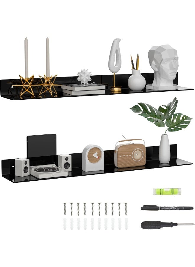 TPGP 91.5 cm Acrylic Long Wall Shelf Set of 2, Black Wall Mounted Acrylic Bathroom Shelves Display Organiser, Floating Shelf for Bottle Organizer, Spice, Wine, Toy, Controller, Cup - Image 1