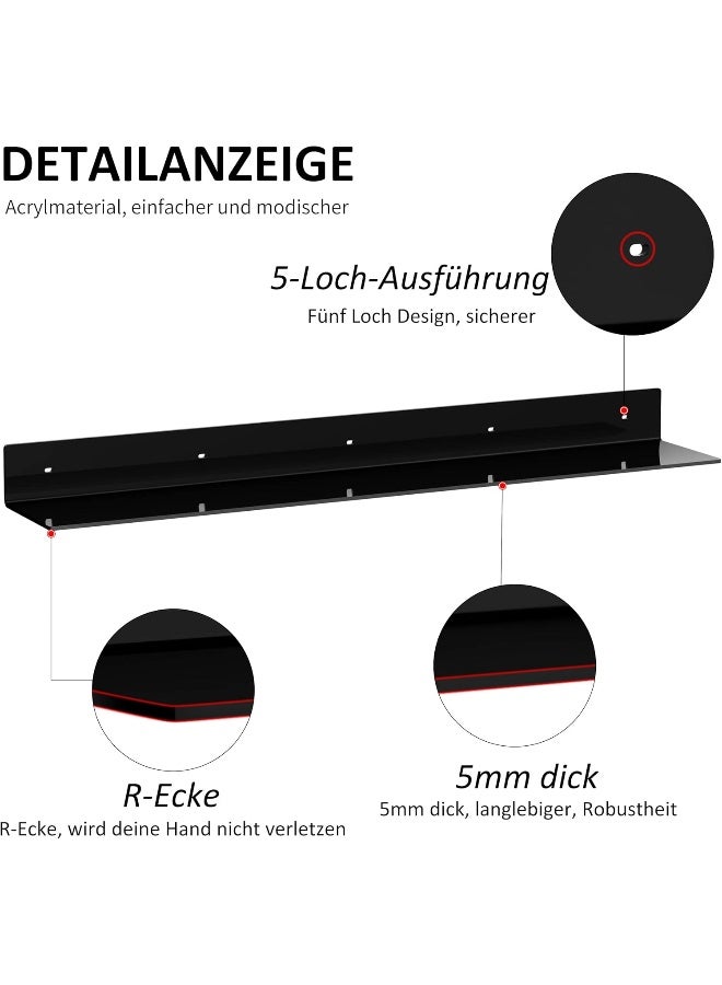 TPGP 91.5 cm Acrylic Long Wall Shelf Set of 2, Black Wall Mounted Acrylic Bathroom Shelves Display Organiser, Floating Shelf for Bottle Organizer, Spice, Wine, Toy, Controller, Cup - Image 5