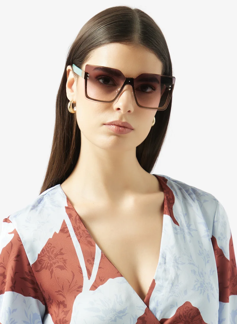 Ginger Brown Oversized Rectangle Polarized Sunglasses for Women | Best Price UAE