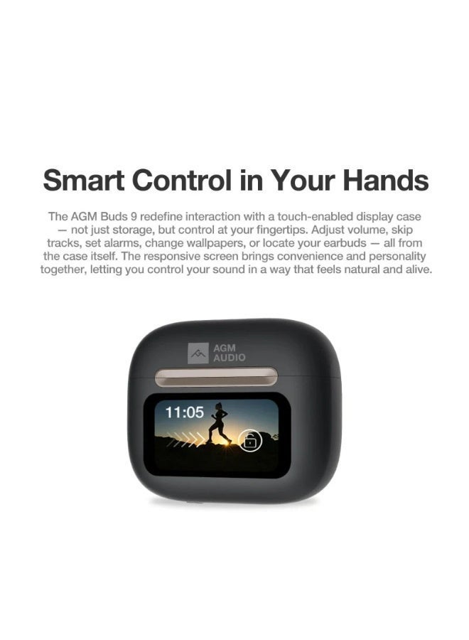 AGM Buds 9 Smart Earbuds- Black, Touch Enabled Display Case, 13mm Full Range Sound, Deep Bass and Clear Highs, 25dB ANC Noise Cancellation, Transparency Mode, IPX4 Water Resistant, Long Battery Life, Android and iOS - Image 5