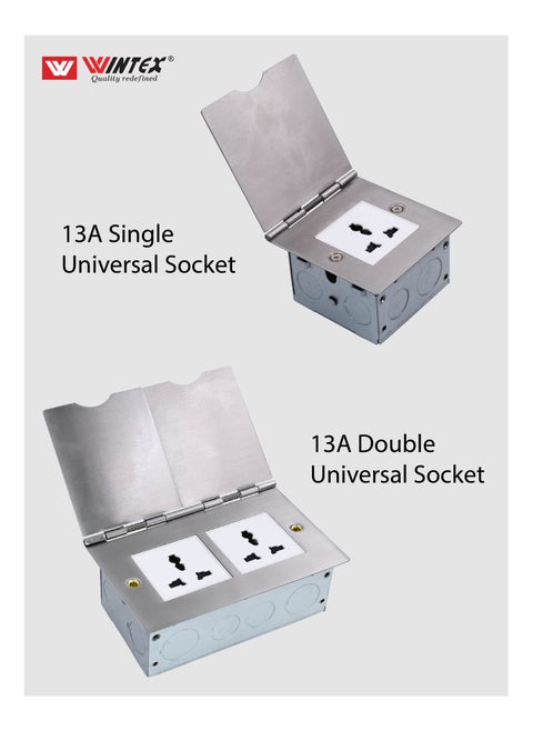 13A Flat Floor Socket Stainless Steel Finish chrome
