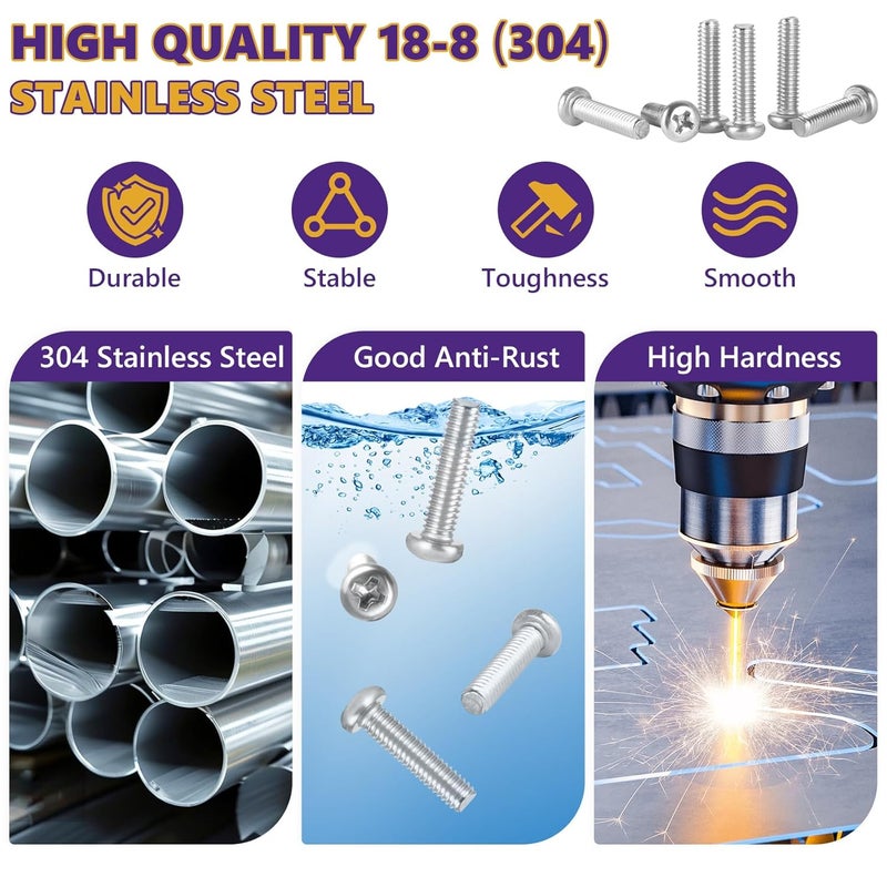 ZerDans M4 x 30mm Machine Screws, 20PCS Pan Head Machine Screws 304 Stainless Steel Metric Assortment, Truss Head Bolts, Full Thread, Phillips Drive for Furniture Repairs and 3D Printer - Image 3